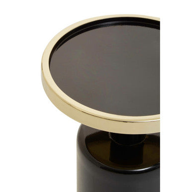 Gold and Black Art Deco Pillar Metal Side Table with Base | Elva