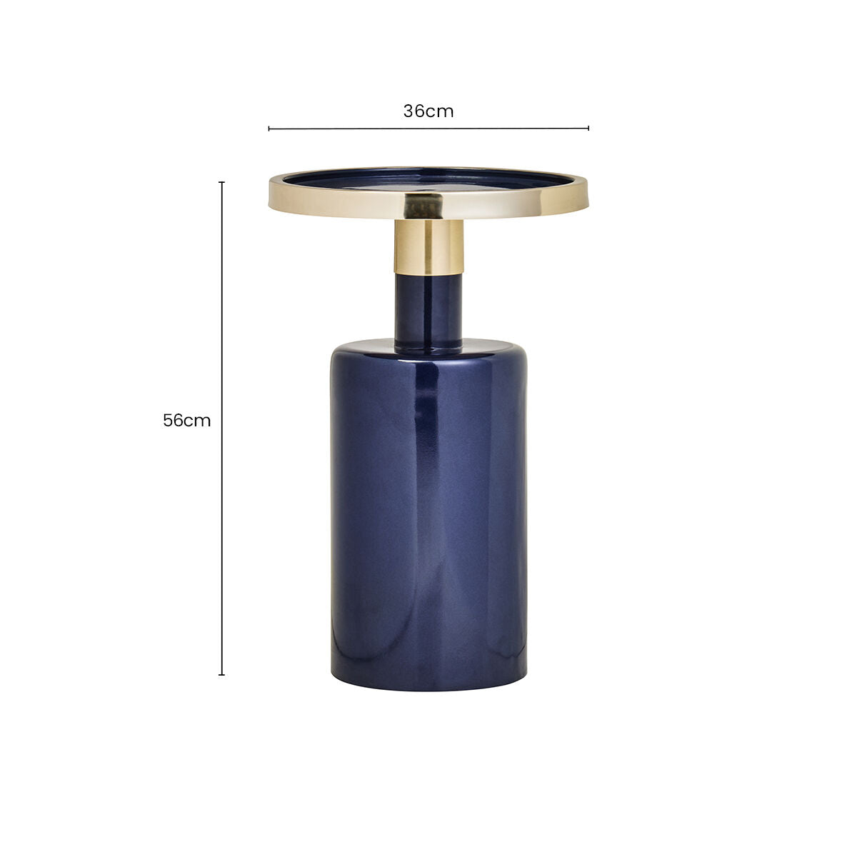 Gold and Navy Art Deco Pillar Metal Side Table with Base | Elva