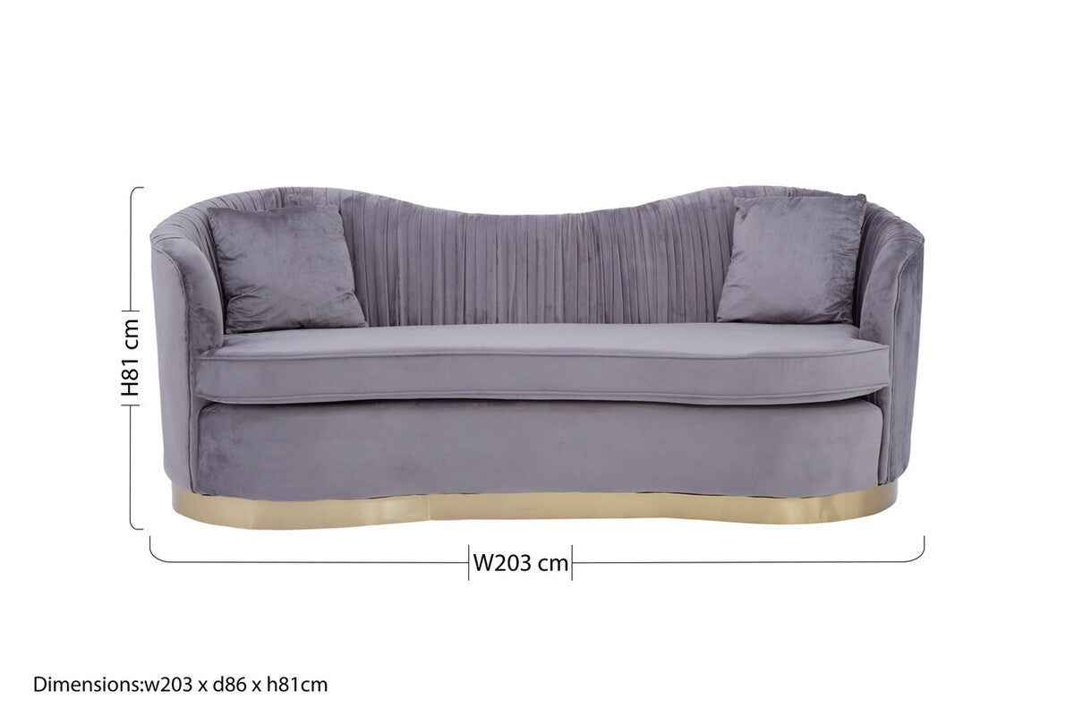 Franza 3 Seat Pleated Grey Velvet Sofa