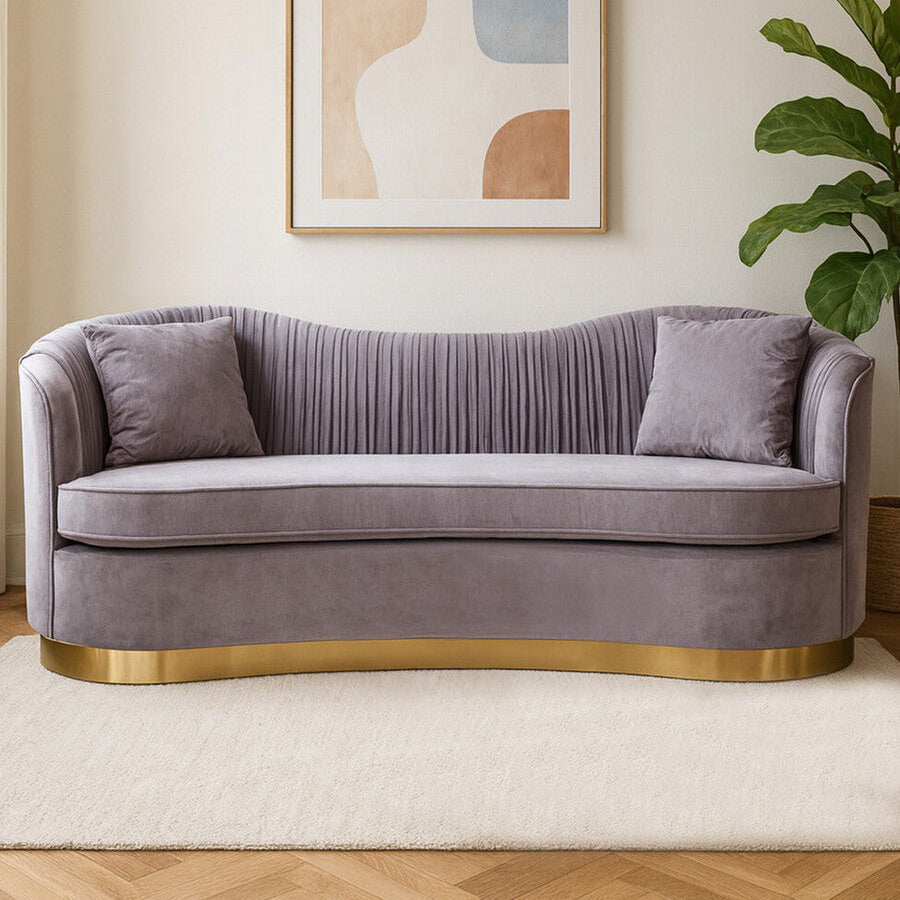 Franza 3 Seat Pleated Grey Velvet Sofa