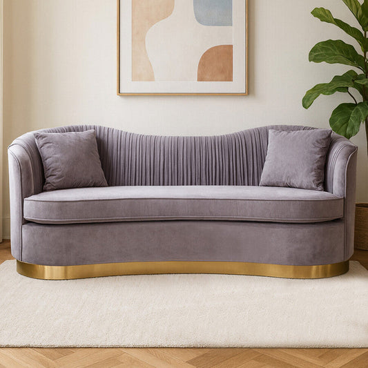 Franza 3 Seat Pleated Grey Velvet Sofa