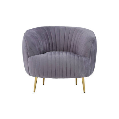 Florina Grey Velvet Barrel Chair with Gold Finish Metal Legs