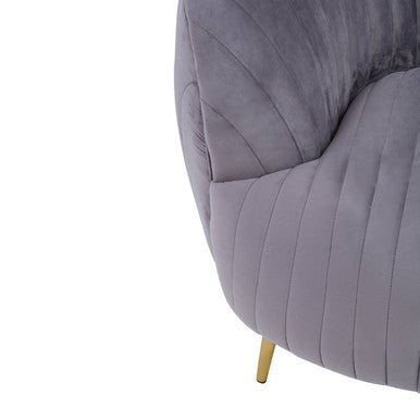Florina Grey Velvet Barrel Chair with Gold Finish Metal Legs
