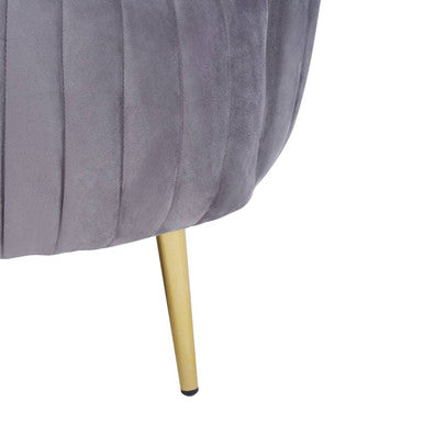 Florina Grey Velvet Barrel Chair with Gold Finish Metal Legs