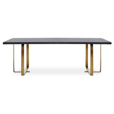 Black and Grey Rectangular Dining Table with Brushed Gold Angular Base | Lena