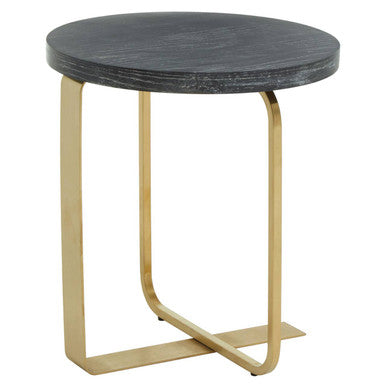 Lena Oak Veneer Round Side Table with Brushed Gold Base