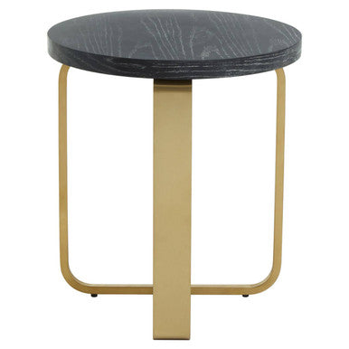 Lena Oak Veneer Round Side Table with Brushed Gold Base