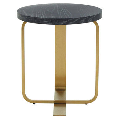 Lena Oak Veneer Round Side Table with Brushed Gold Base