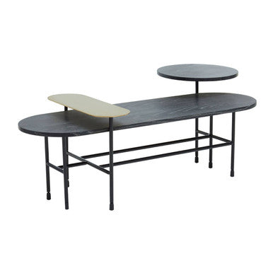 Gold Oak Veneer and Black Marble Top Coffee Table with Iron Legs, Serrano