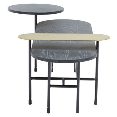 Gold Oak Veneer and Black Marble Top Coffee Table with Iron Legs, Serrano