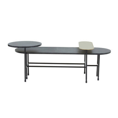 Gold Oak Veneer and Black Marble Top Coffee Table with Iron Legs, Serrano