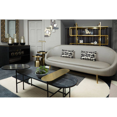Gold Oak Veneer and Black Marble Top Coffee Table with Iron Legs, Serrano