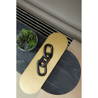 Gold Oak Veneer and Black Marble Top Coffee Table with Iron Legs, Serrano