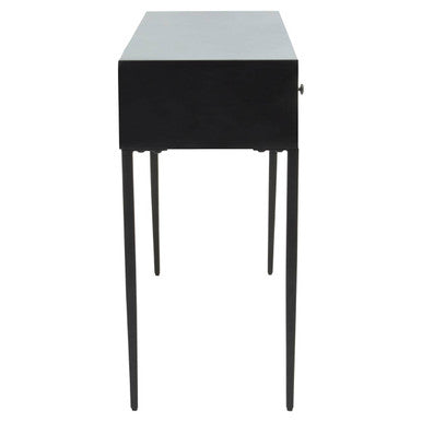 Black and Grey Textured Pine Wood Console Table with 3 White Storage Drawers | Luxor