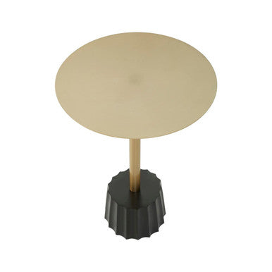 Round Gold Iron Side Table with Black Fluted Base | Corra