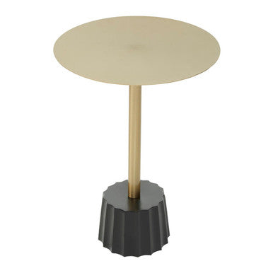 Round Gold Iron Side Table with Black Fluted Base, Corra