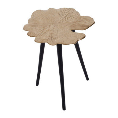 Gold Finish Small Aluminium Side Table with Black Metallic Finish Angular Legs, Prato