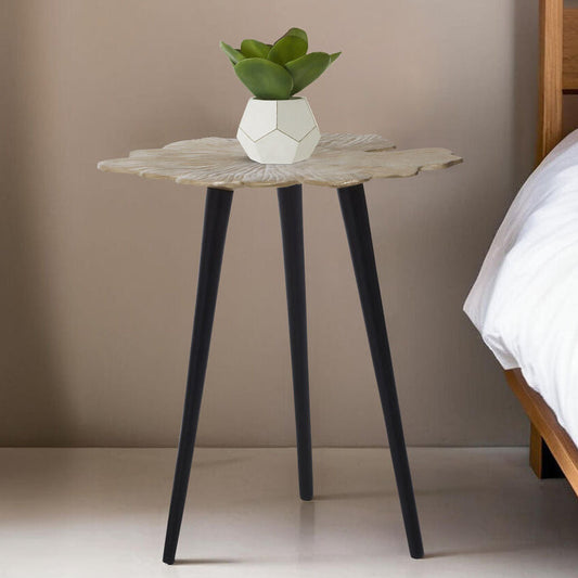 Gold Finish Small Aluminium Side Table with Black Metallic Finish Angular Legs, Prato