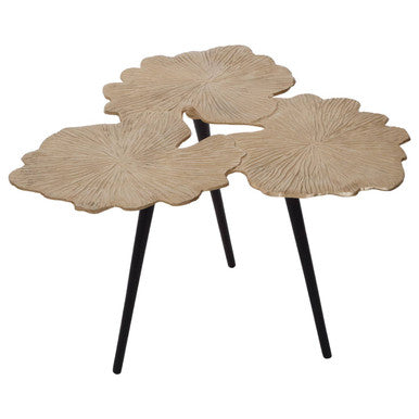Gold Finish Top Large Aluminium Side Table with Black Metallic Finish Angular Legs | Prato