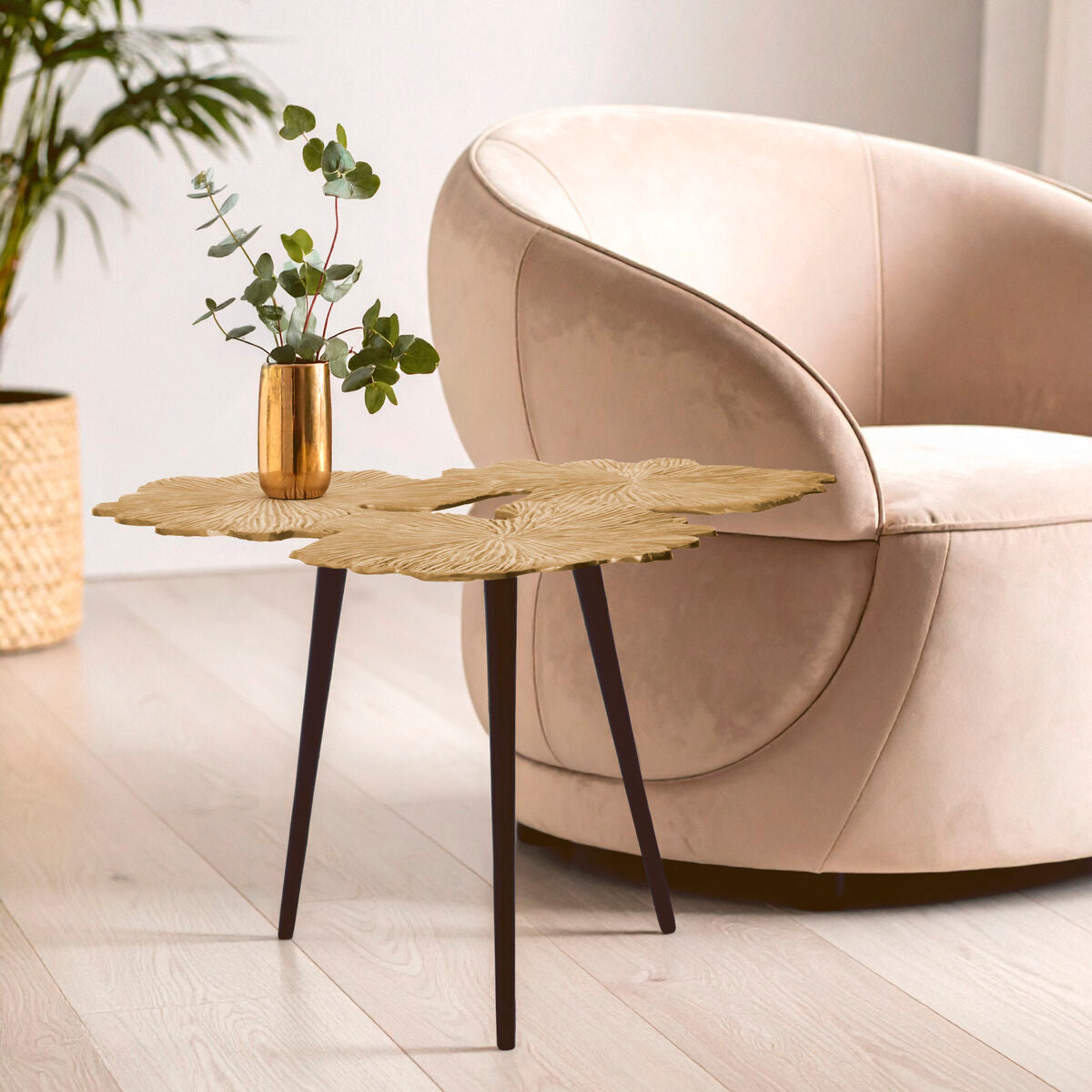 Gold Finish Top Large Aluminium Side Table with Black Metallic Finish Angular Legs | Prato