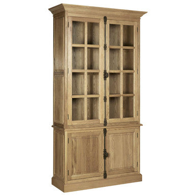 Lyon Oak Wood Tall Cabinet in Washed Grey Finish