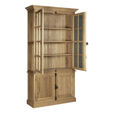 Oak Wood Tall Cabinet in Washed Grey Finish | Lyon