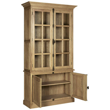 Lyon Oak Wood Tall Cabinet in Washed Grey Finish