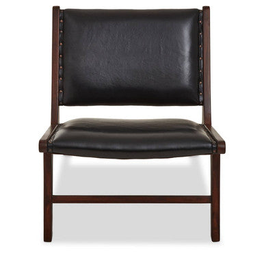 Inca Black Leather Armless Lounge Chair with Teak Wood Frame