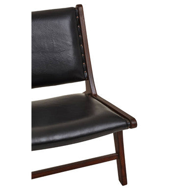 Inca Black Leather Armless Lounge Chair with Teak Wood Frame