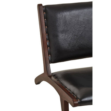Inca Black Leather Armless Lounge Chair with Teak Wood Frame