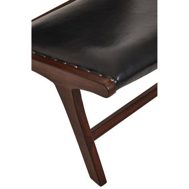 Inca Black Leather Armless Lounge Chair with Teak Wood Frame
