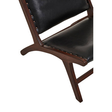 Inca Black Leather Armless Lounge Chair with Teak Wood Frame