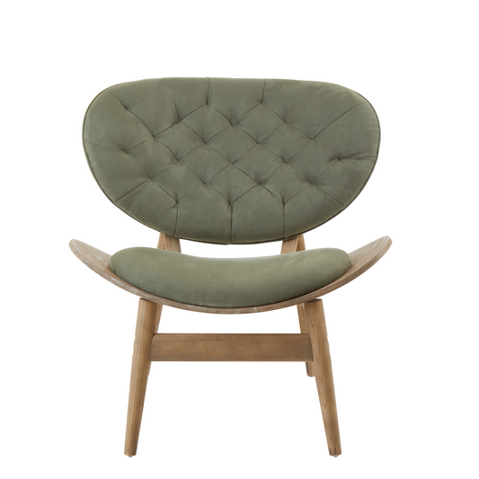 Vinsi Green Velvet Chair with Grey Elm Wood Frame