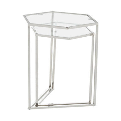 Silver Geometric Steel Side Table with Mirrored Glass Top | Herber
