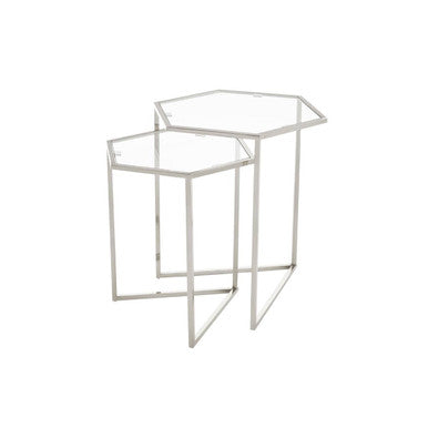 Silver Geometric Steel Side Table with Mirrored Glass Top, Herber