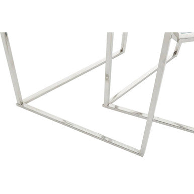 Silver Geometric Steel Side Table with Mirrored Glass Top | Herber