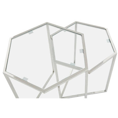 Silver Geometric Steel Side Table with Mirrored Glass Top | Herber