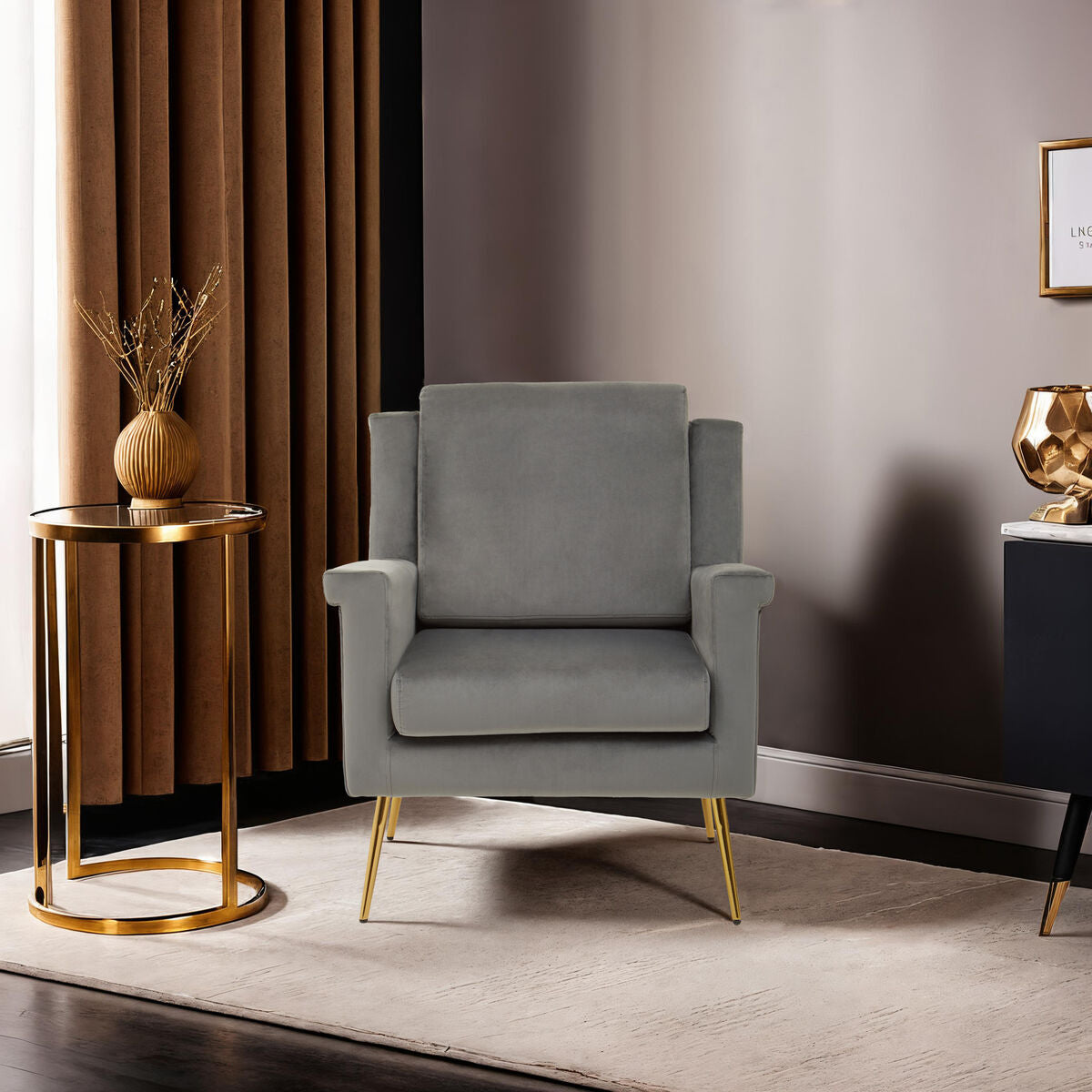 Salma Grey Velvet Armchair.