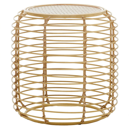 Trento Round End Table With Rattan Top