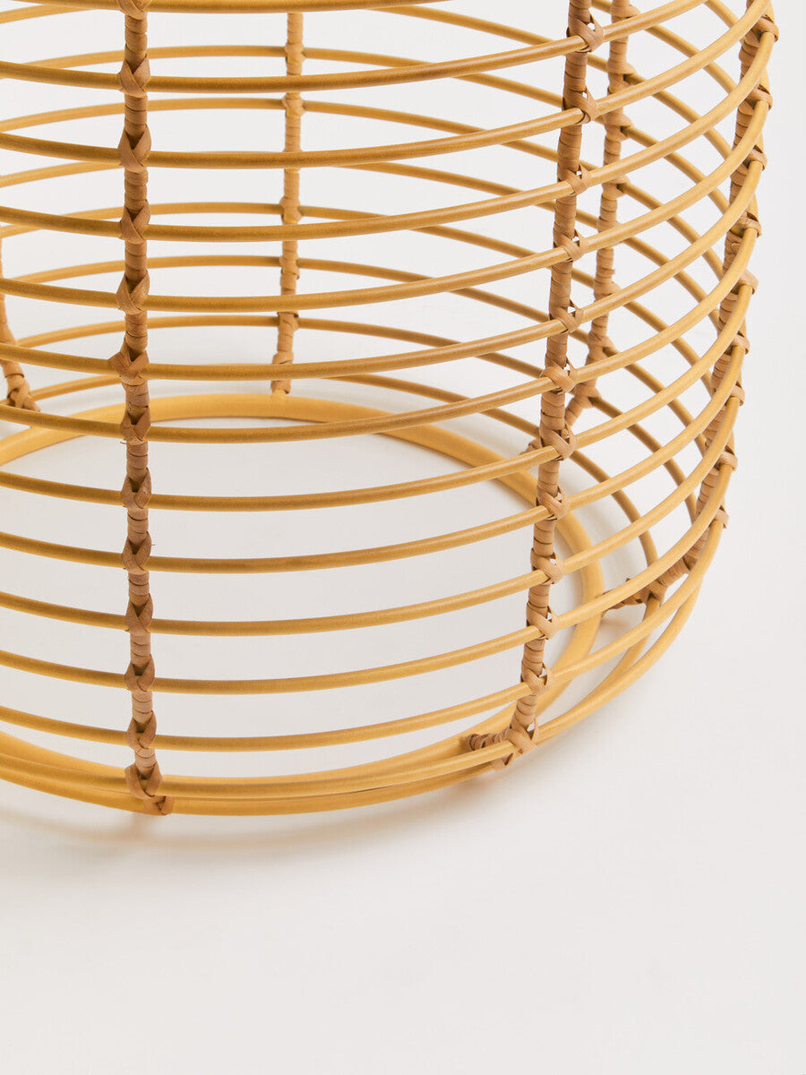 Trento Round End Table With Rattan Top