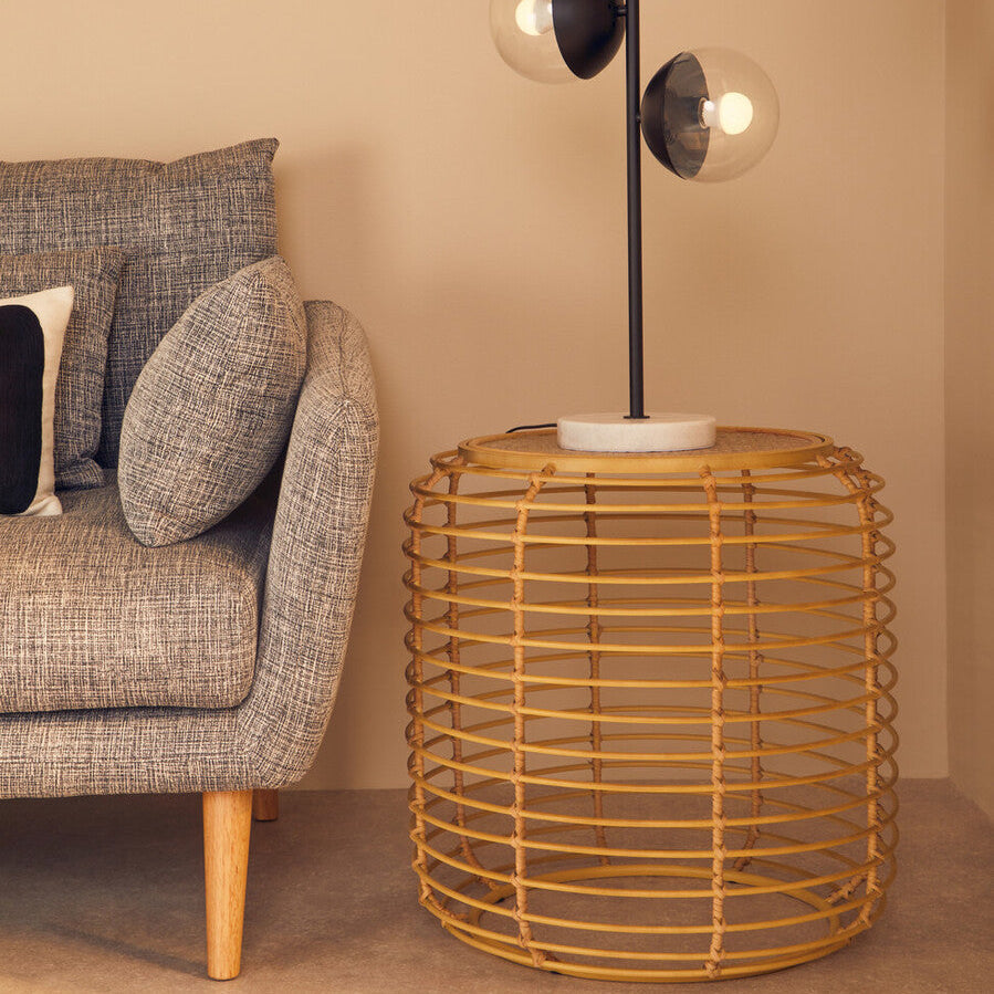 Trento Round End Table With Rattan Top