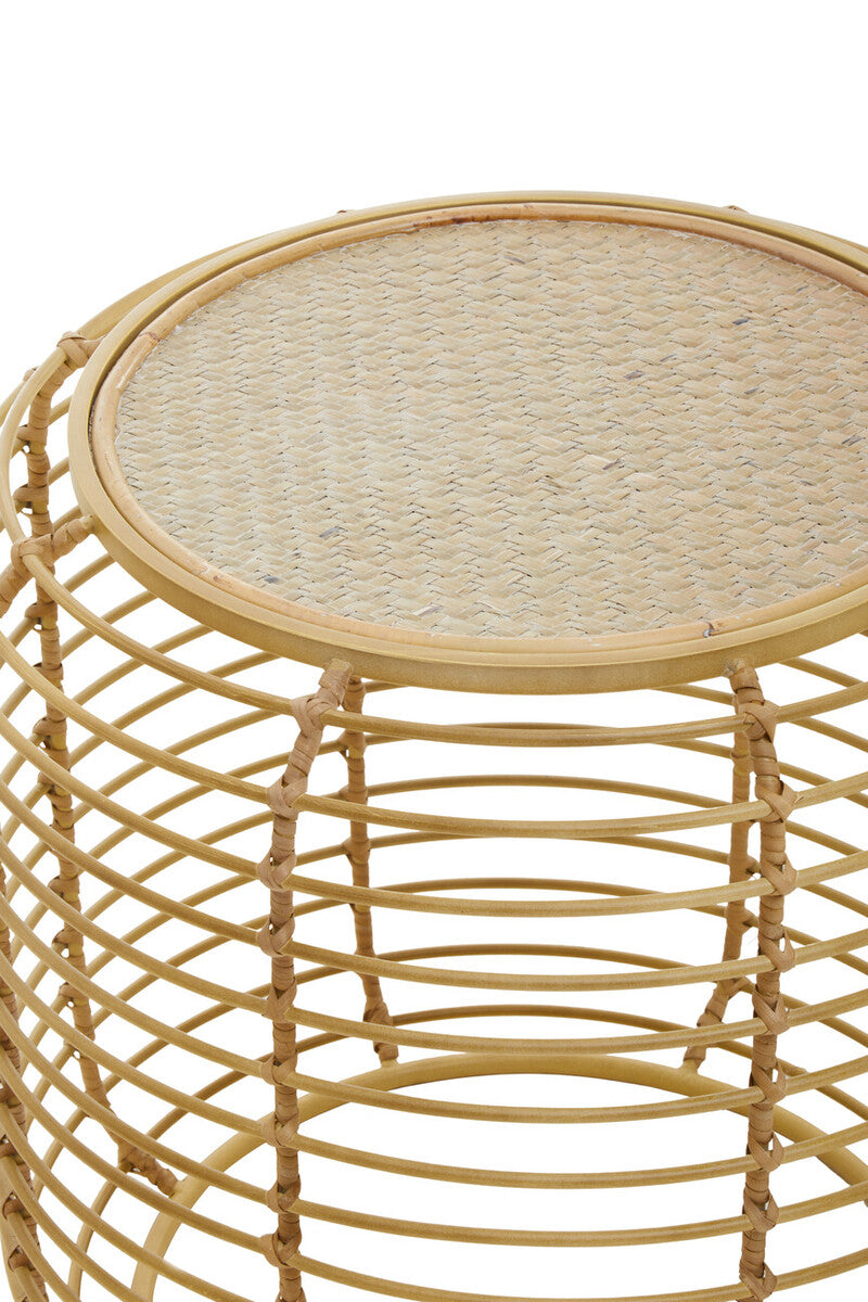 Trento Round End Table With Rattan Top