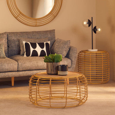 Trento Round Coffee Table With Rattan Top