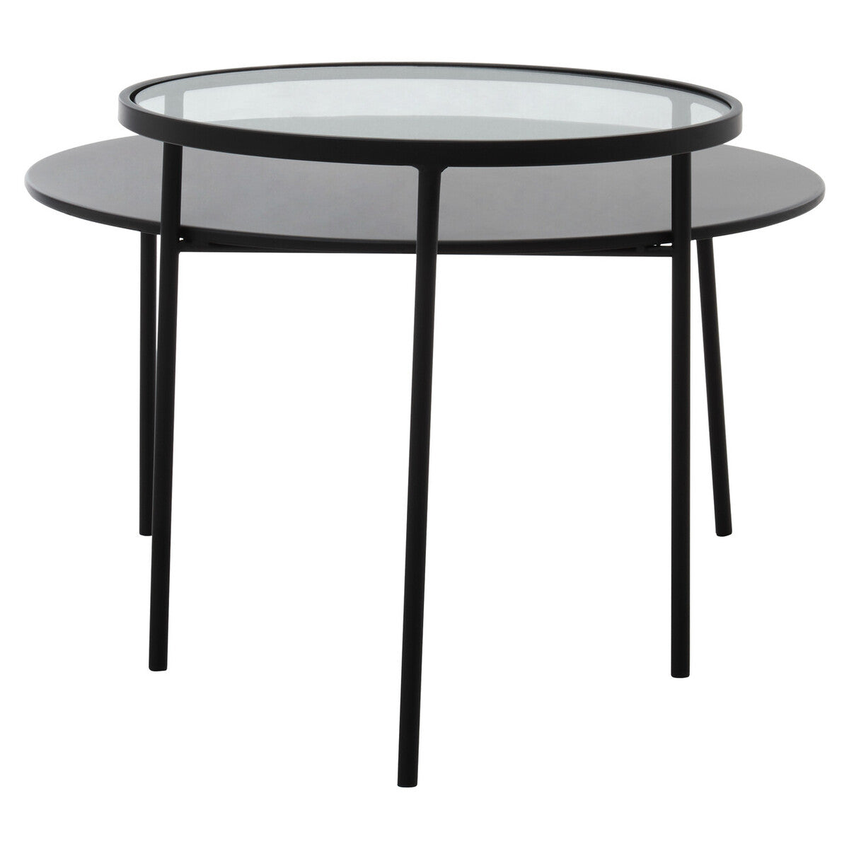 Clear Glass Top and Black Metal Lower Top Coffee Table with Black Iron Frame | Trento
