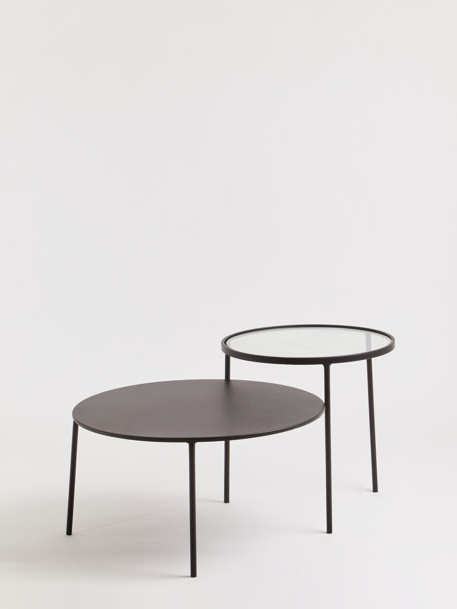Clear Glass Top and Black Metal Lower Top Coffee Table with Black Iron Frame | Trento