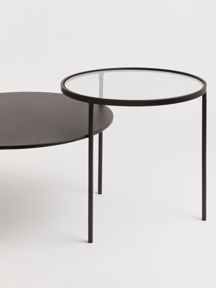 Clear Glass Top and Black Metal Lower Top Coffee Table with Black Iron Frame | Trento