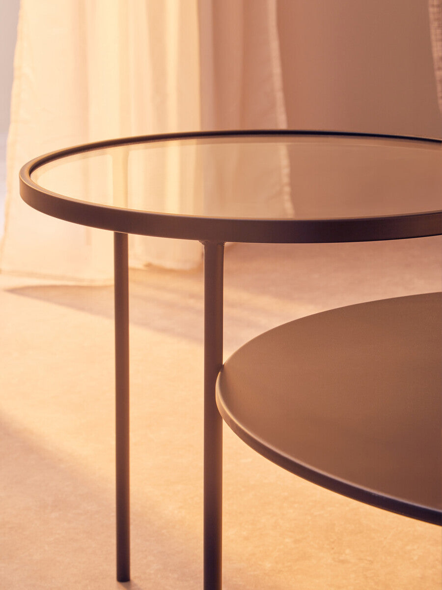 Clear Glass Top and Black Metal Lower Top Coffee Table with Black Iron Frame | Trento