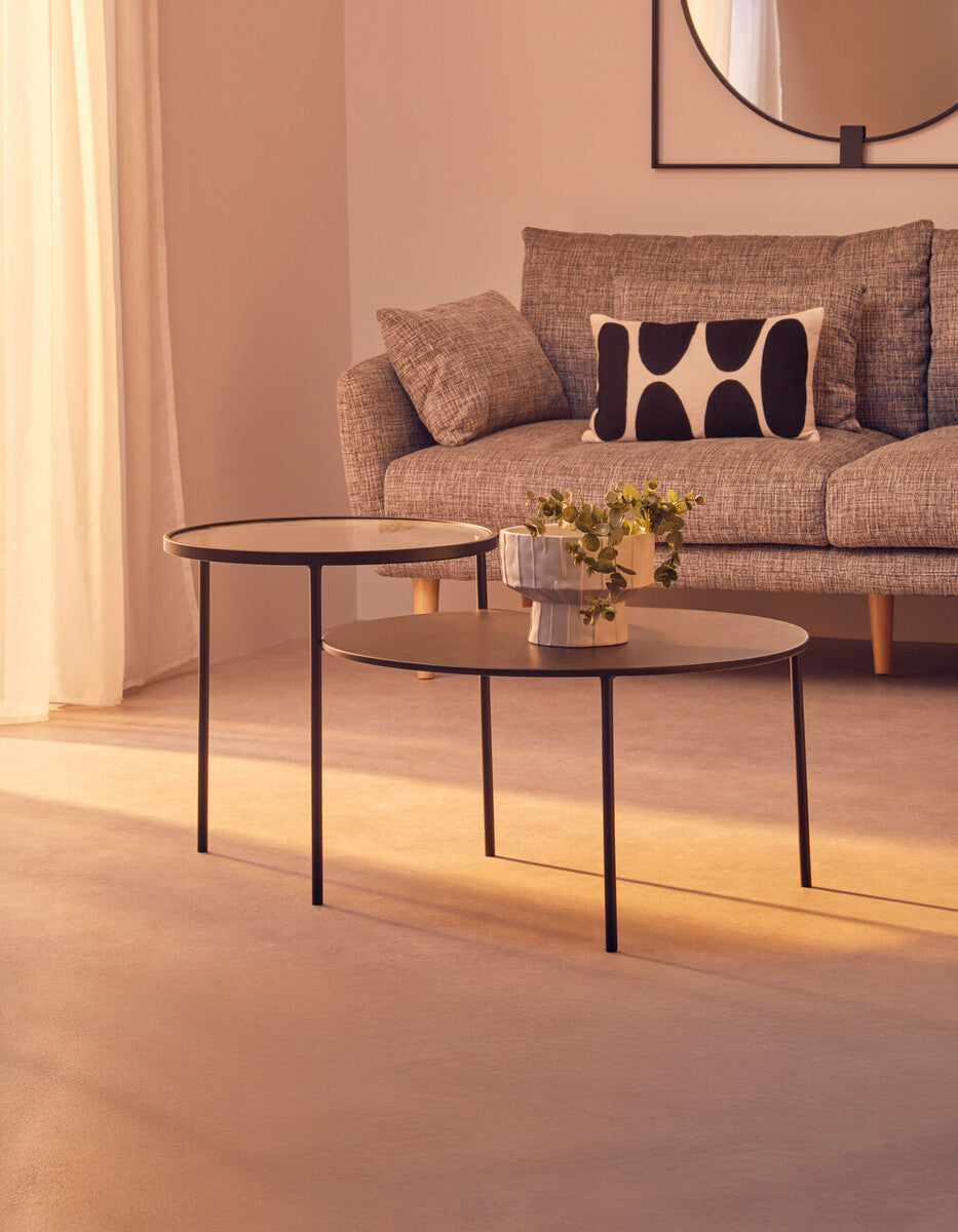 Clear Glass Top and Black Metal Lower Top Coffee Table with Black Iron Frame | Trento