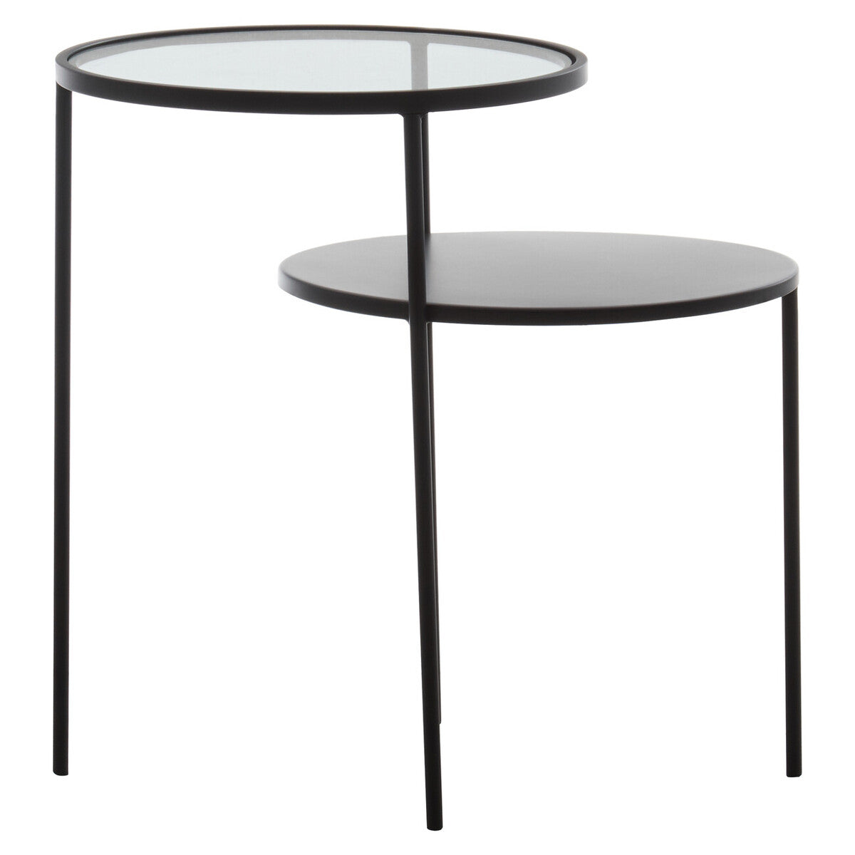 Clear Glass Top and Black Metal Lower Top End Table with Black Iron Frame | Trento
