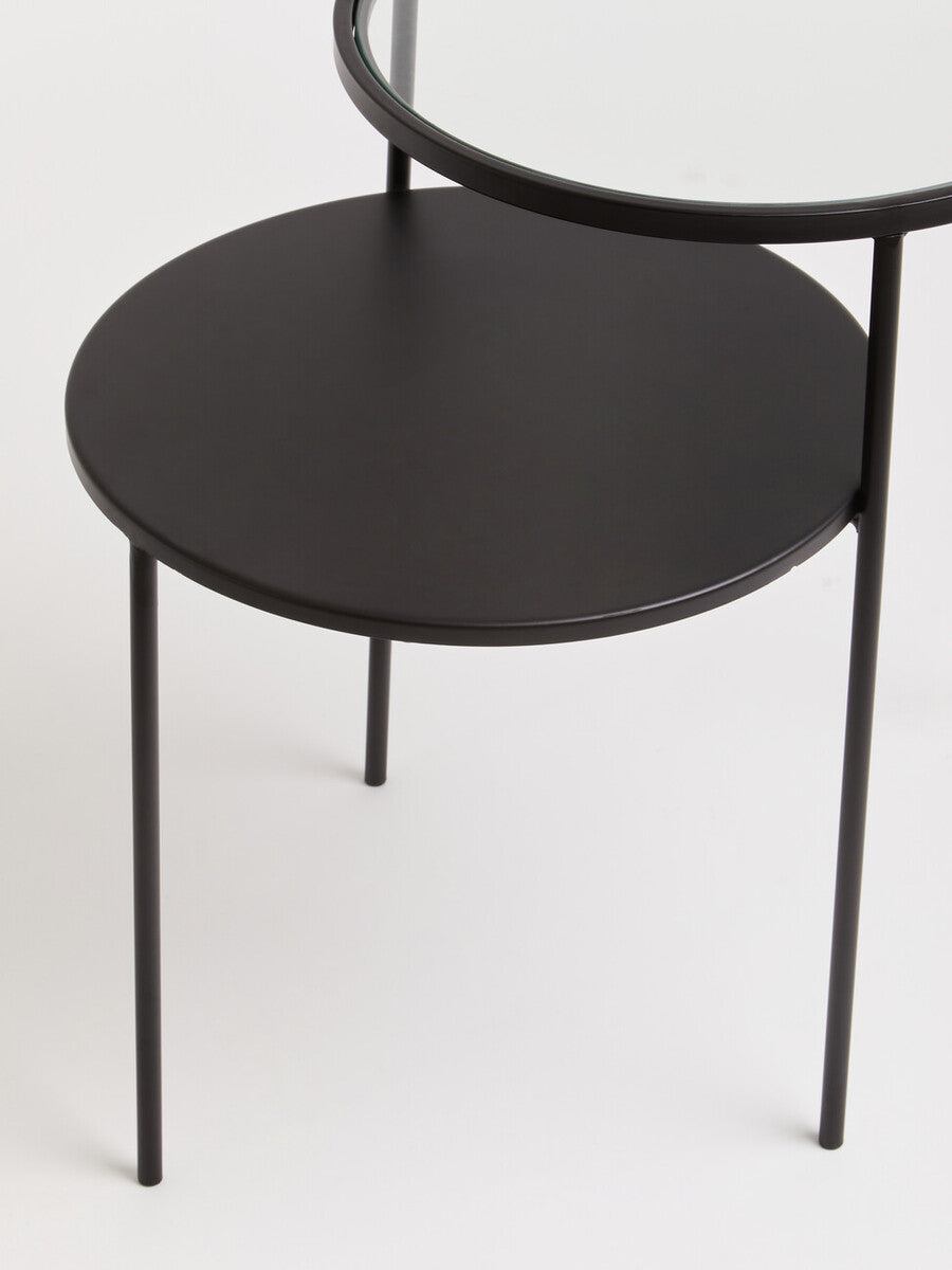 Clear Glass Top and Black Metal Lower Top End Table with Black Iron Frame | Trento